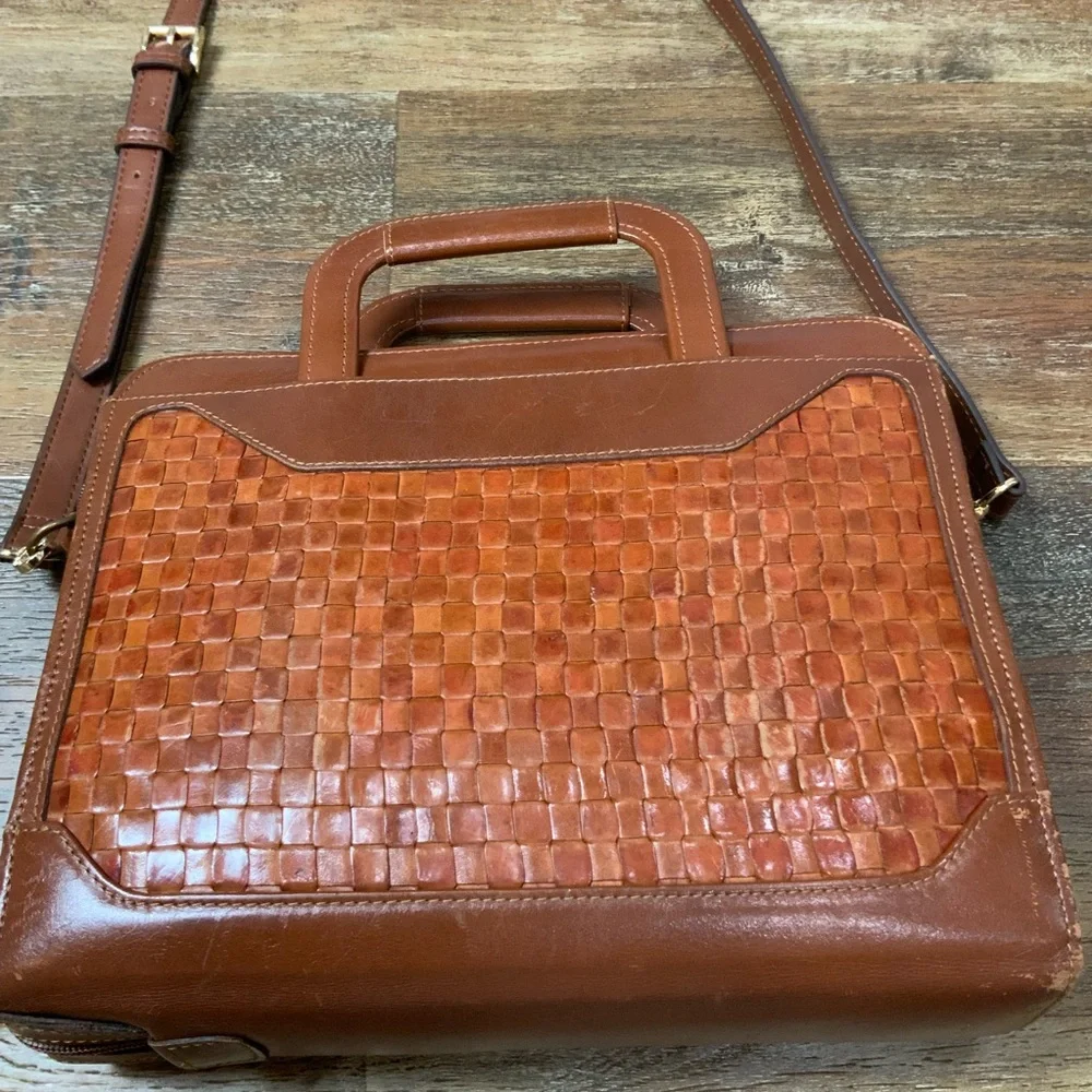 Vintage Franklin Quest 7 Ring Woven Leather Crossbody Planner 11” X 9”